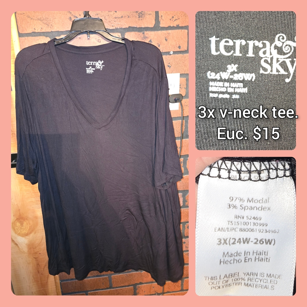 Terra & Sky Black V-Neck Women's Tee